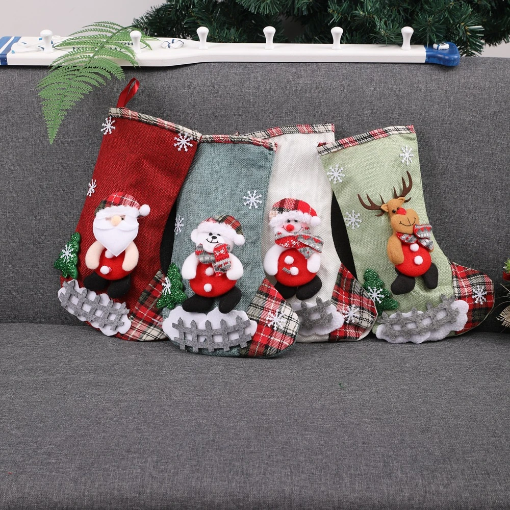 Рождественские носки-чулки с Санта-Клаусом и снеговиком, подвесные украшения с подвеской в виде елки, подарочные сумки для дома, новогодние вечерние украшения 62731