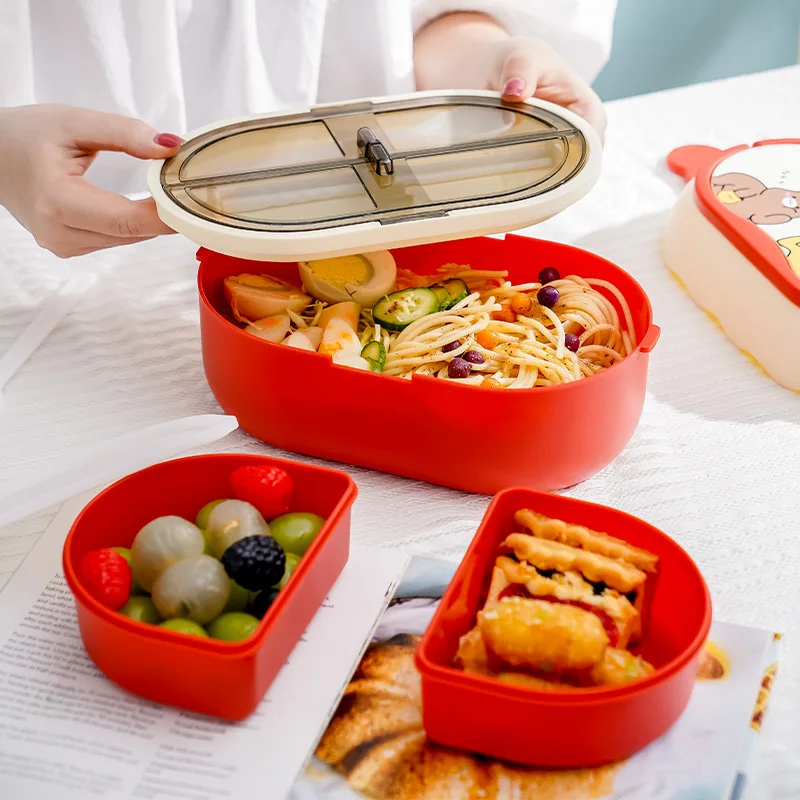 Plastic Reusable 10 Pcs Bento Box Food Storage Lunch Box 3 Slot  Microwavable