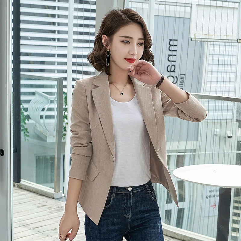 

Elegant Slim Women's Blazer Office Suit 2019 new early autumn casual one button herringbone pattern ladies jacket large size