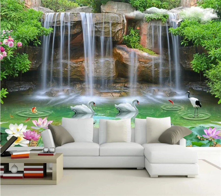 

wellyu Customized wallpaper landscape painting 3D waterfall romantic stereo TV background wall paper living room mural фотообои