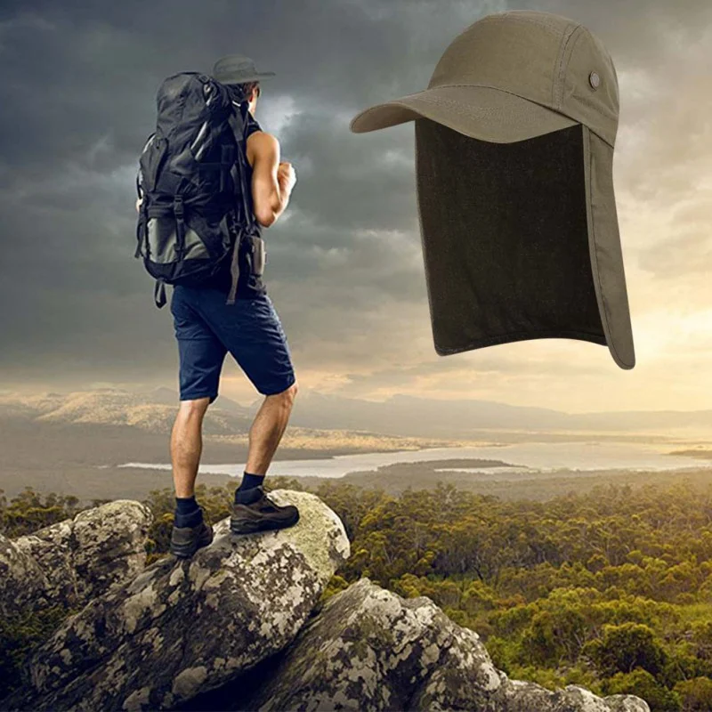 

Practical Fishing Cap With Ear Neck Flap Cover Adjustable Breathable Waterproof Fishing Hat Outdoor Sunshade Folding Mesh Hat