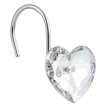 

Decorative Crystal Heart Shape Shower hooks Rust Resistant Hooks Glide Shower Ring Hangs For Shower Curtain 12-Pack