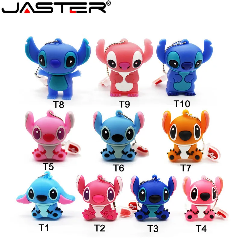 JASTER USB флеш-накопитель с мультипликационным принтом Ститч, розовый USB 2,0, Синий внешний накопитель, 4 ГБ, 8 ГБ, 16 ГБ, 32 ГБ, 64 ГБ, USB флешка, u-диск, креативные подарки