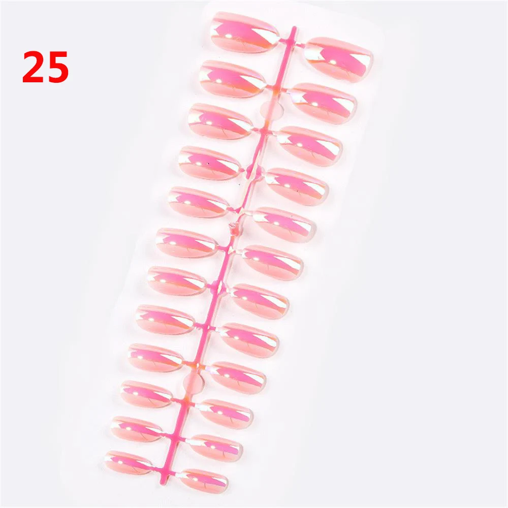 24Pcs Full Cover Stiletto Nails Tips Metal Color False Nail Salon Mirror Acrylic Laser Fake Nails Tips Manicure Decor Tool - Цвет: 25