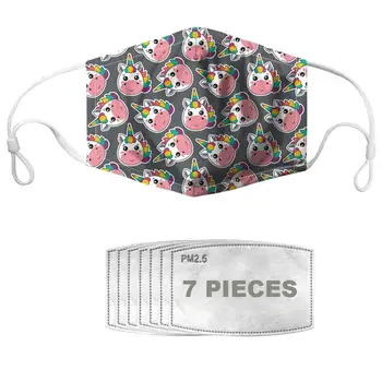 

NOISYDESIGNS Kids Mouth Masks Horse Printing Cute Cartoon Half Face Cover With 7pcs Filters PM2.5 Reusable Mascarillas Masque