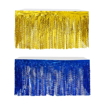 

2x Curly Foil Tassel Table Skirt Shiny Wedding Party Table Wrap Tablecloth