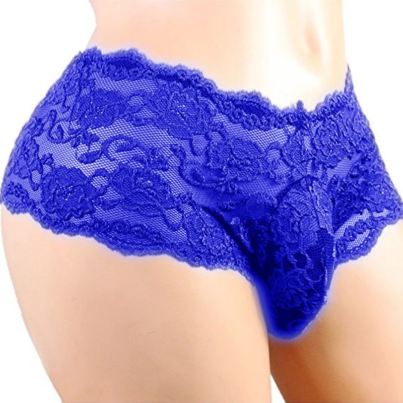 Men's Lace Panties Male Transparent Breathable Soft Comfortable Sexy Underpants Erotic Solid Color Underwear Mid-Waist Briefs