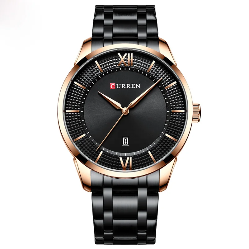 Rose Black Мужские часы CURREN Топ бренд класса люкс Модные кварцевые мужские водонепроницаемые часы спортивные наручные часы Стальные простые часы Relogio Masculino - Цвет: Rose Black