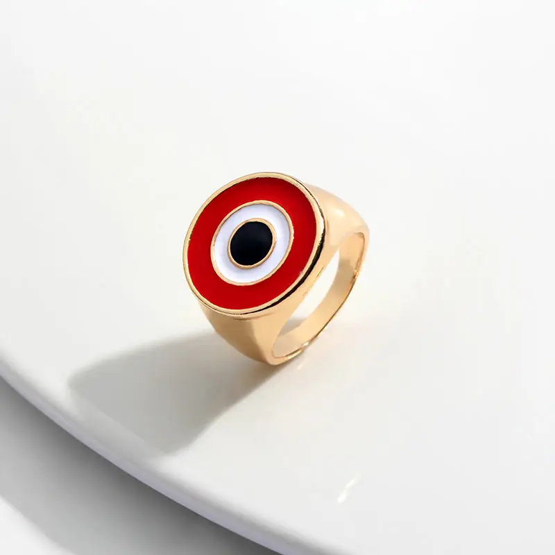 JJFOUCS, модные кольца с сердечком для женщин и девушек, золотой цвет, металлический полый дизайн, Круглый зловещий глаз, кольцо на палец, лидер продаж, аксессуары - Цвет основного камня: 801RD