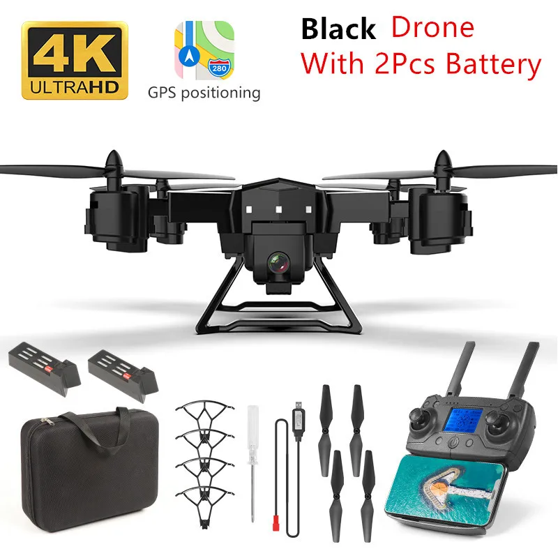 Black 4K 2 battery Дрон с gps 2000 метров расстояние управления 1000 метров 5G WiFi Трансмиссия FPV gps Смарт время полета 20 минут Квадрокоптер с камерой 4k HD Дрон селфи Rc вертолет Радиоуправляемый Профессиональный Дрон KY601G и - Цвет: Black 4K 2 battery