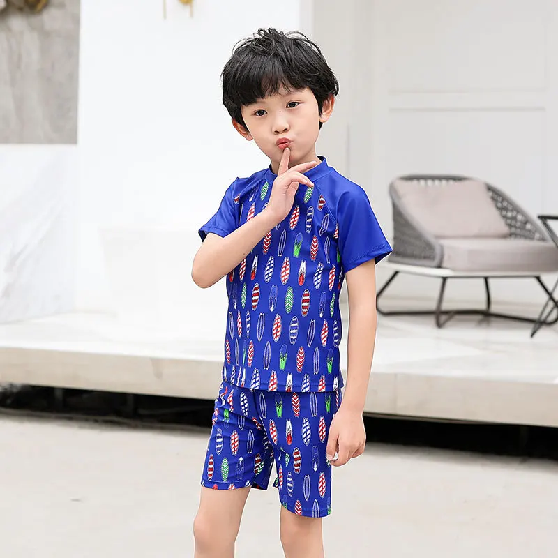 

Beach Surfboard Split Type Boxer Two Piece Set KID'S Swimwear Boy Outdoor Sports Belt Swimming Cap BOY'S Small Children
