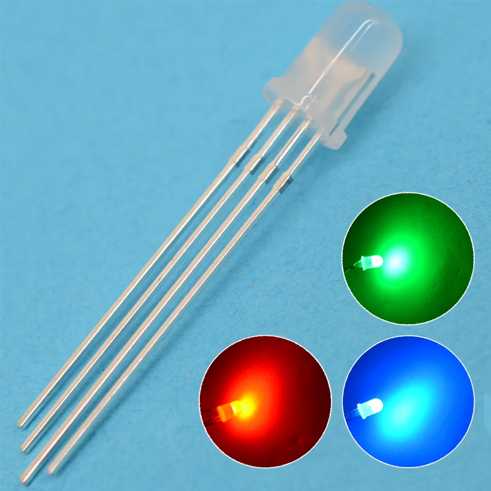 Permalink to 10Pcs Min F5 5mm Round 4pin LED Diffused RGB Tri-Color Common Cathode  Red Green Blue Emitting Diodes LED Lamp Bulb Diodes Light