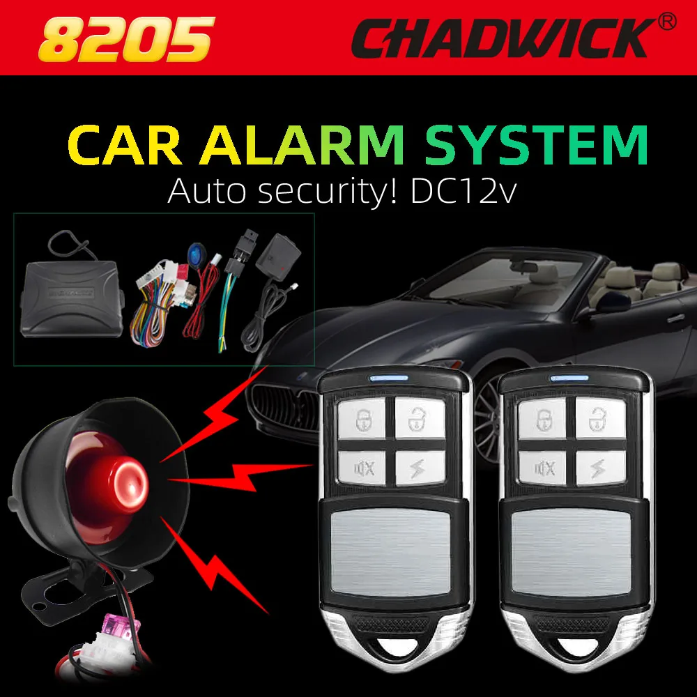 

12V Vehicle Car Alarm system Security alert Keyless Entry 2 Remote Control foot brake Silent Arm, find car locate CHADWICK 8205
