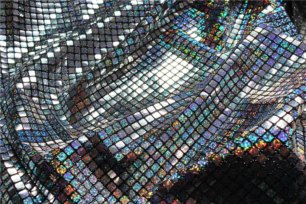 Импортная квадратная Серебряная мягкая зеркальная текстура дизайнерская ткань сложная сетка светоотражающая ткань для одежды