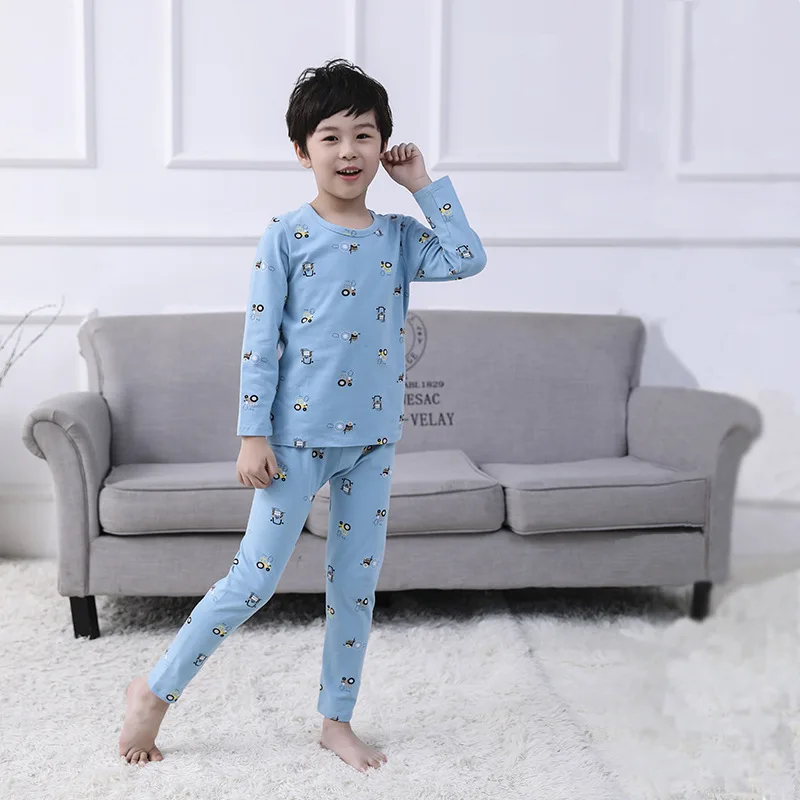 SAILEROAD/Детские милые пижамы с принтом животных для мальчиков, пижамный комплект с мультяшным автомобилем, пижамы для девочек, детская пижама, домашняя одежда - Цвет: sky blue car