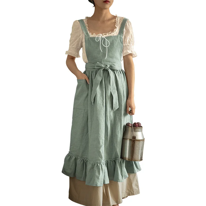 2020 New Retro Medieval Cotton Linen Cooking Kitchen Aprons For Woman Dress Flower Shop Smock Hairdresser Bib Garden Overall