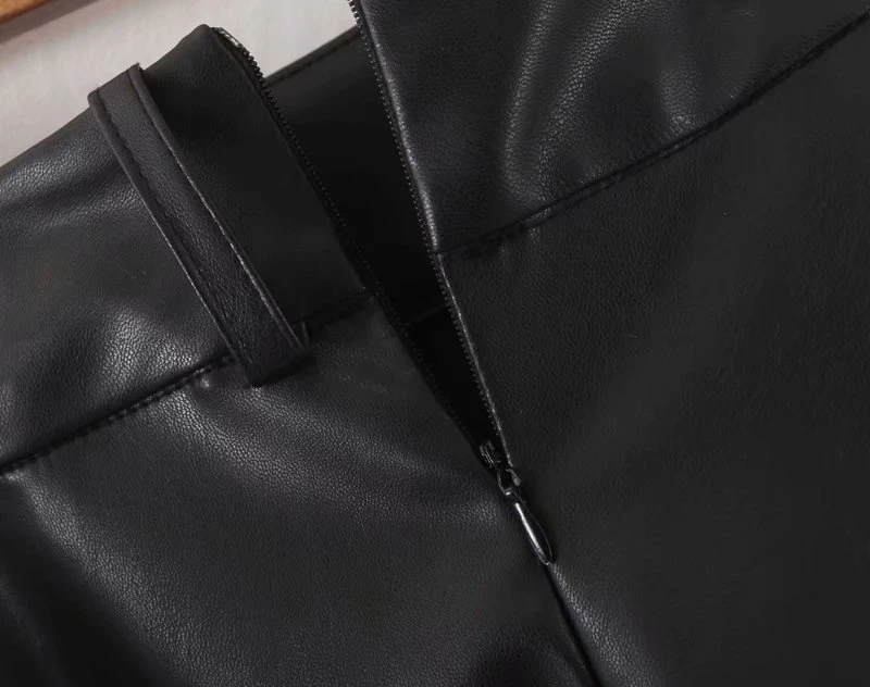 Черные юбки из искусственной кожи зимняя женская юбка средней длины с высокой талией