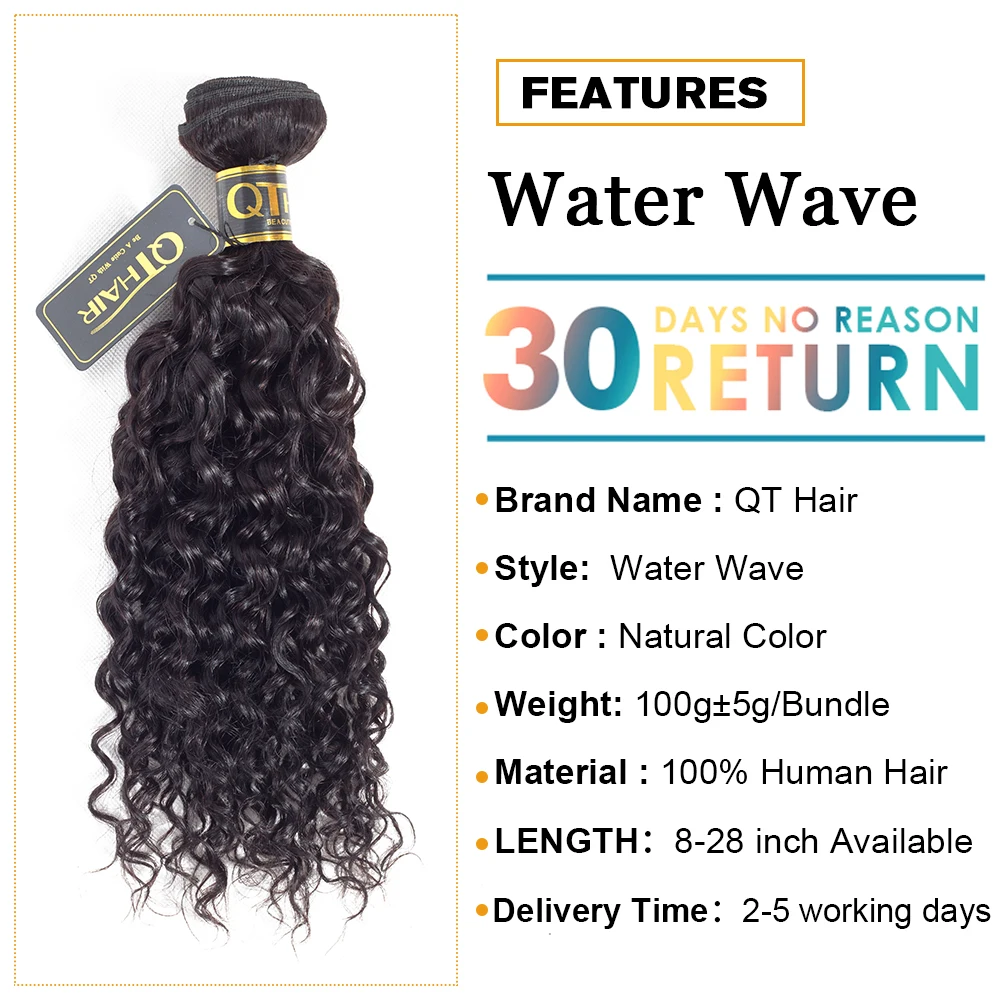 Water Wave 4 Bundles/Lot 100% Human Hair Bundles Malaysian Curly Hair Bundles Natural Color Remy Weave QT