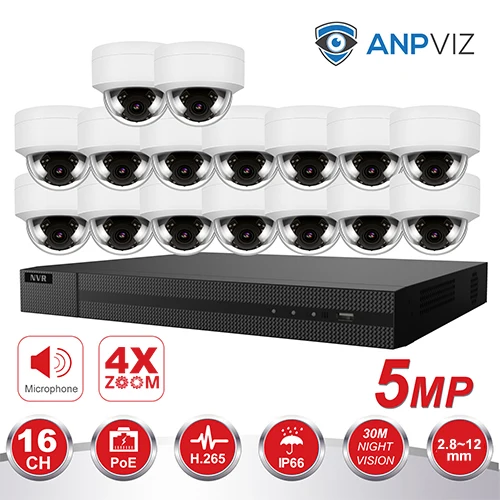 16ch 5MP Dome IP Camera NVR KIT H.265 Hikvision OEM POE 4K NVR 8/16pcs Outdoor POE Video Surveillance Audio Cameras - Цвет: 16 VF Dome KIT