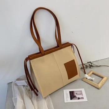 

Fashion Canvas Handbag Causal Bohemian Style Big Tote Bags Hit Color Woman Shoulder Messenger Bags Female Beach Shopping Bag