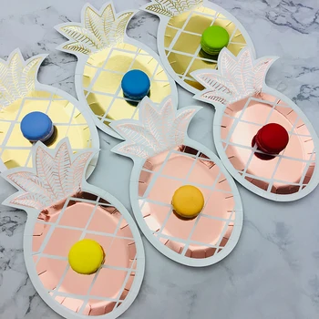 

16PCS Foil Rose/Gold Pineapple Disposable Paper Plates Tableware for Birthday Wedding Barbecue Wine Hawaiian Luau Party Supplies