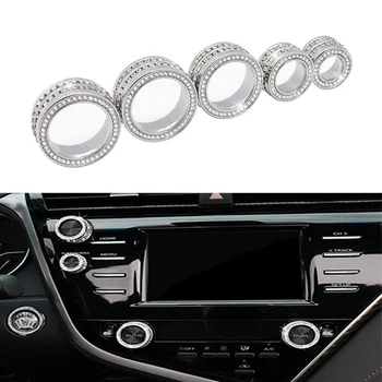 

5PCS Bling Center Console Knobs AC Air Conditioning Button+Audio+Function+Rear Mirror Knob Switch Cover Trim for Toyota Camry 20