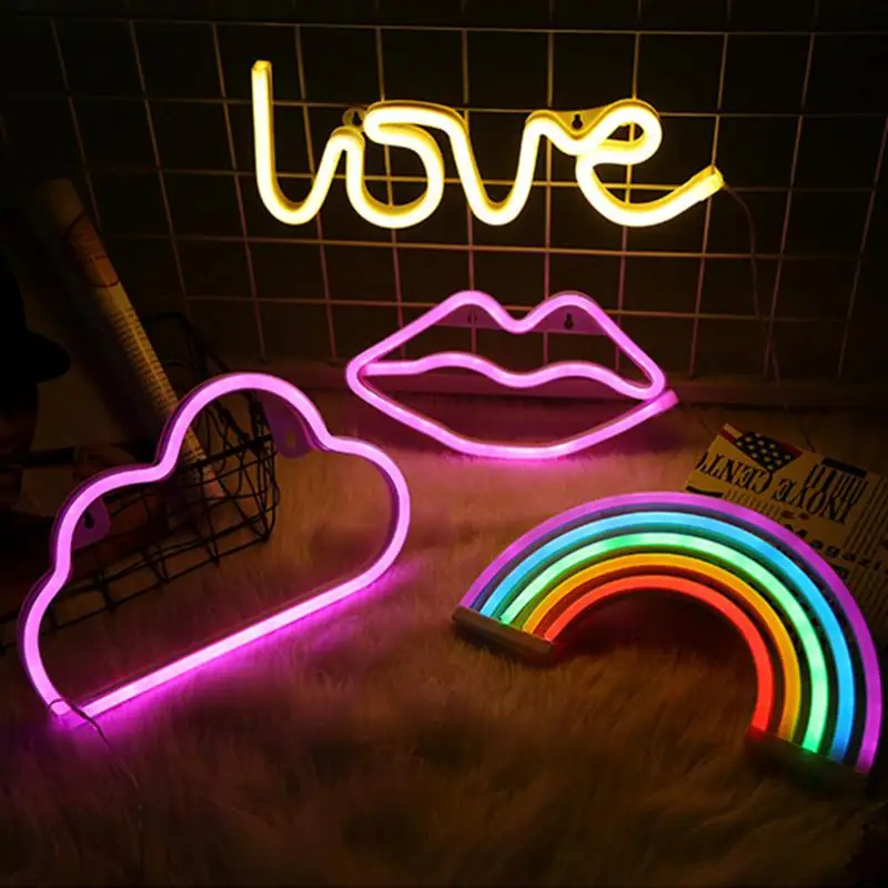 

1Pcs Night Light Led UV Lamp Battery Cute Rainbow Neon USB LED Night Light Children Lamp For Bedroom Living Room Wall Decoration