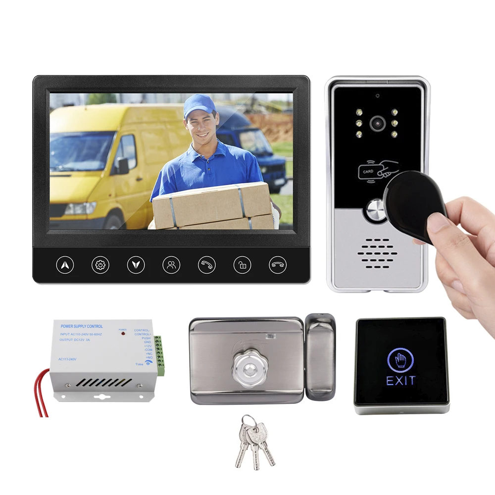 doorphone Video Intercom with Lock Wired Entry Doorphone Night Vision Doorbell Camera IC Card Unlock Key Video Intercom Kit audio only intercom Door Intercom Systems