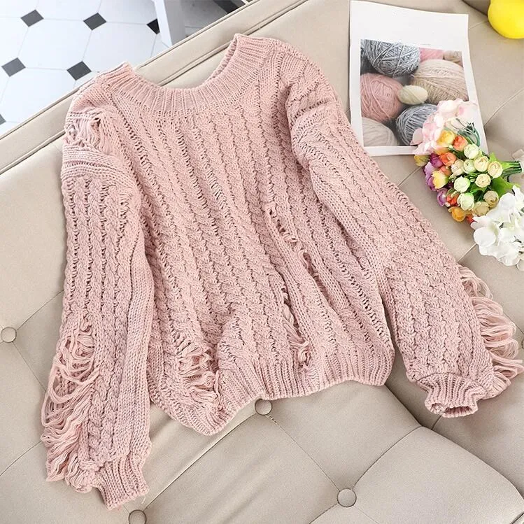 WHITNEY WANG осень мода уличная рваные дырки свитер женский джемпер Pull femme sueter mujer invierno
