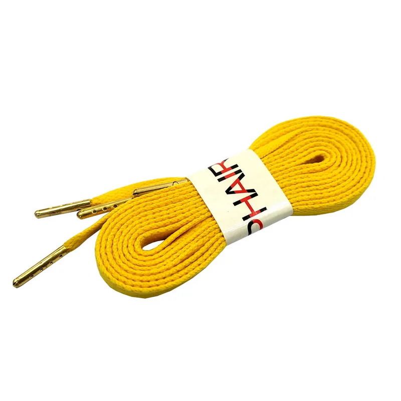 03 Yellow 1 пара, новинка, с металлическими наконечниками, хлопковые плоские шнурки, цветные, повседневные, спортивные, для кроссовок, шнурки, золотые, с металлическим наконечником, для пеших прогулок - Цвет: 03 Yellow