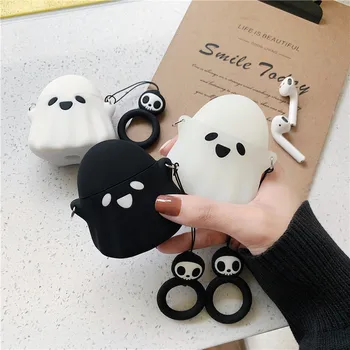 

Stylish Cute 3D Ghost Silicone bluetooth Wireless Earphone Case For Apple AirPods 1 2 Protect Cover Skull Pattern Finger Ring