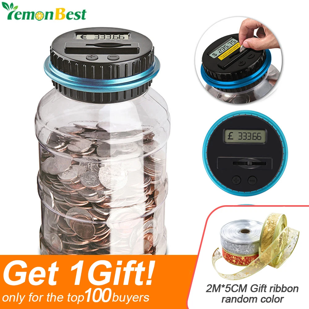 Digital Display Piggy Bank Coin Saving Counter LCD Automatic Counting Money Jar