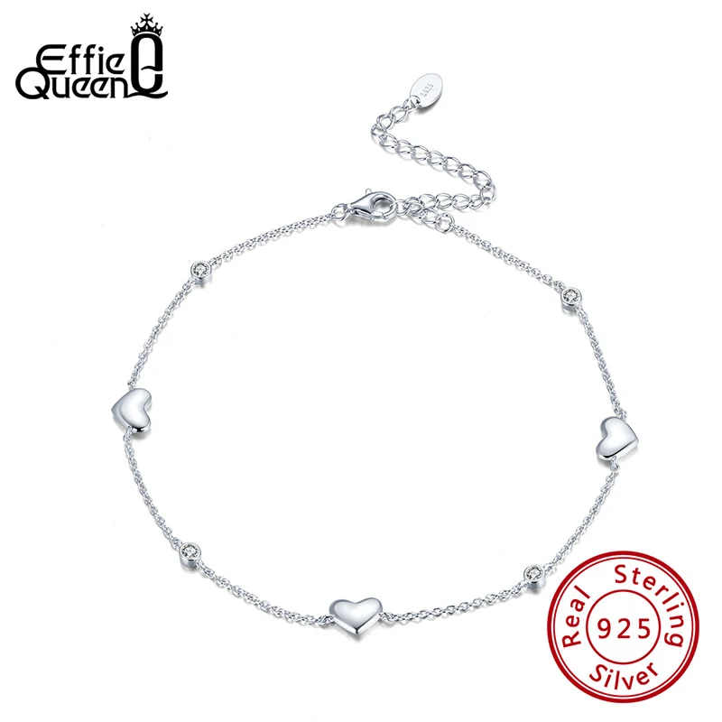 Effie Queen Romantic Love Heart Shape Anklets 100% 925 Silver for Mother Wife Birthday Wedding Gift Leg Chain Jewelry SA01 Effie Queen Romantic Love Heart Shape Anklets 100% 925 Silver for Mother Wife Birthday Wedding Gift Leg Chain Jewelry SA01