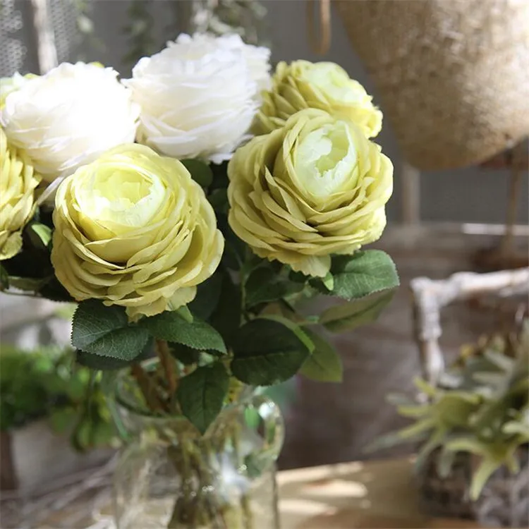 10Pcs European Fake Single Stem Round Rose 21.26" Length Simulation Melaleuca Roses Wedding Home Decorative Artificial Flowers