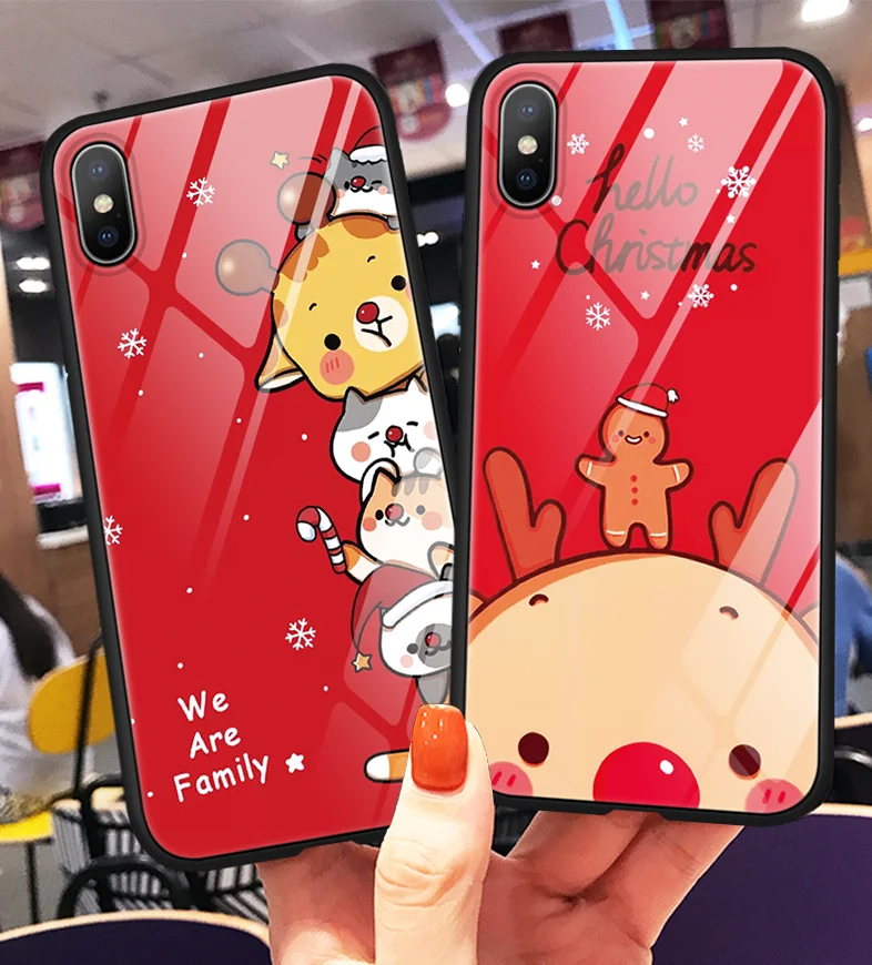 Чехол из закаленного стекла для iPhone X 7 Plus 8 6 6s 11 Pro Max Xs XR Счастливого Рождества и