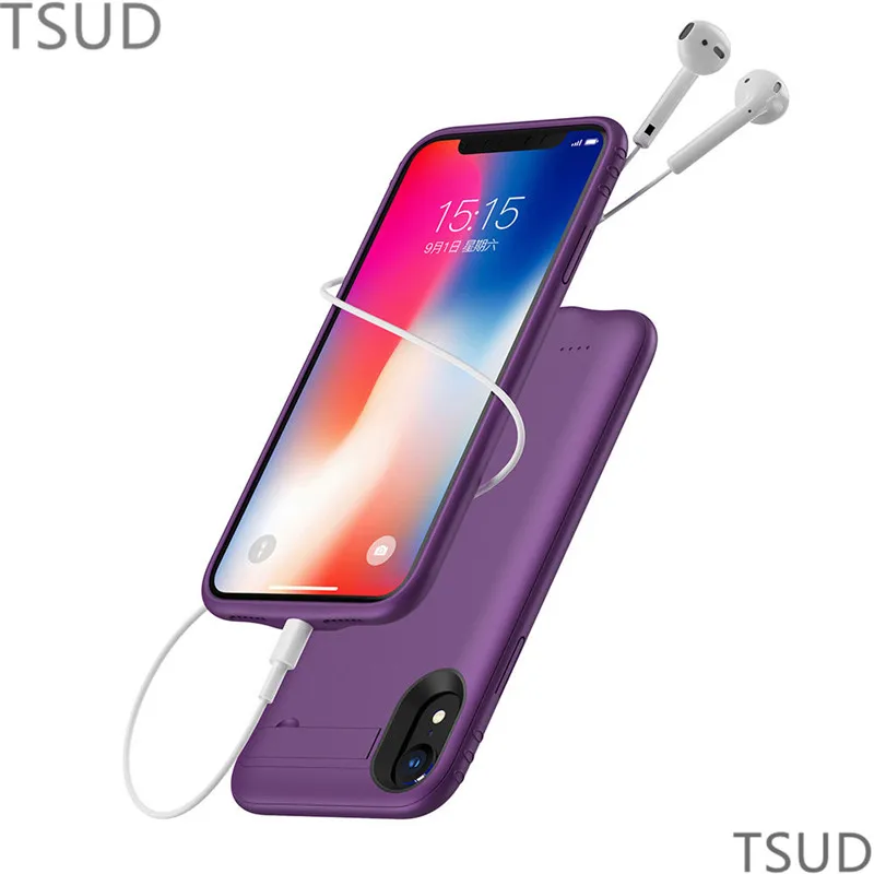 

4200mah external portable wireless charger case for iphone x xs xr with audio stand holder charging cover for iphone x xs xr