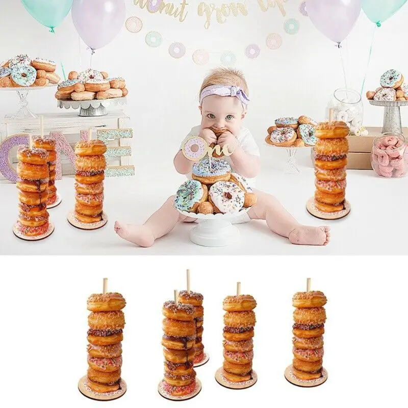 

3 Pcs Wooden Donut Display Stand DIY Wall Dessert Rack Kids Birthday Party Baby Shower Wedding Decoration
