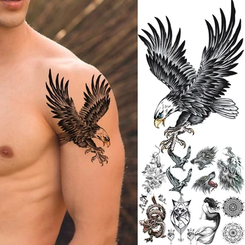 

3D Fake Bald Eagle Realistic Temporary Tattoos For Men Boy kids Old Wolf Dragon Cat Mermaid Tattoo Stickers Flower Tatoos Arm