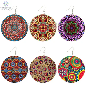 

SOMESOOR Vintage Bohemain Flower Wooden Drop Earrings African Ethnic Beautiful Loops Pendant Dangle Jewelry For Women Gifts
