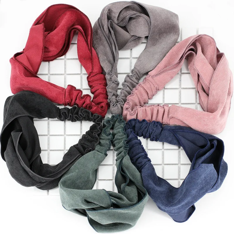

Korean-style Hair Accessories South Korea New Style Corduroy Knot Cross Large Rims Hair Band Bold Stripes Piping Headband Women'