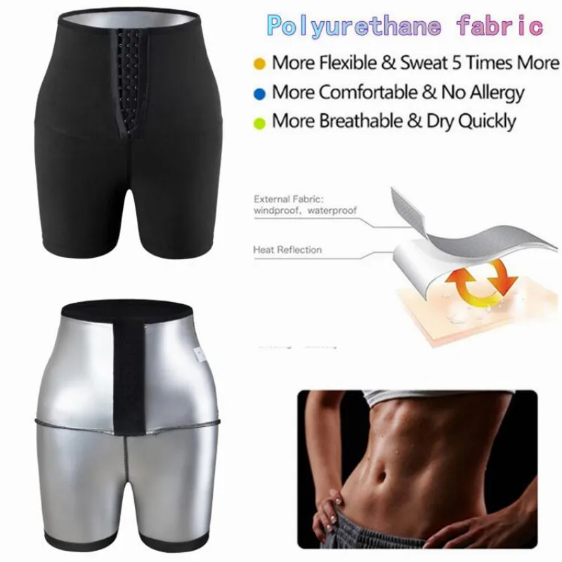 Women's Abdomen Control Hip-Lifting Sweat Pants Sauna Beam High Waist Body Fitness Breasted Three-Point/Five Point Shorts