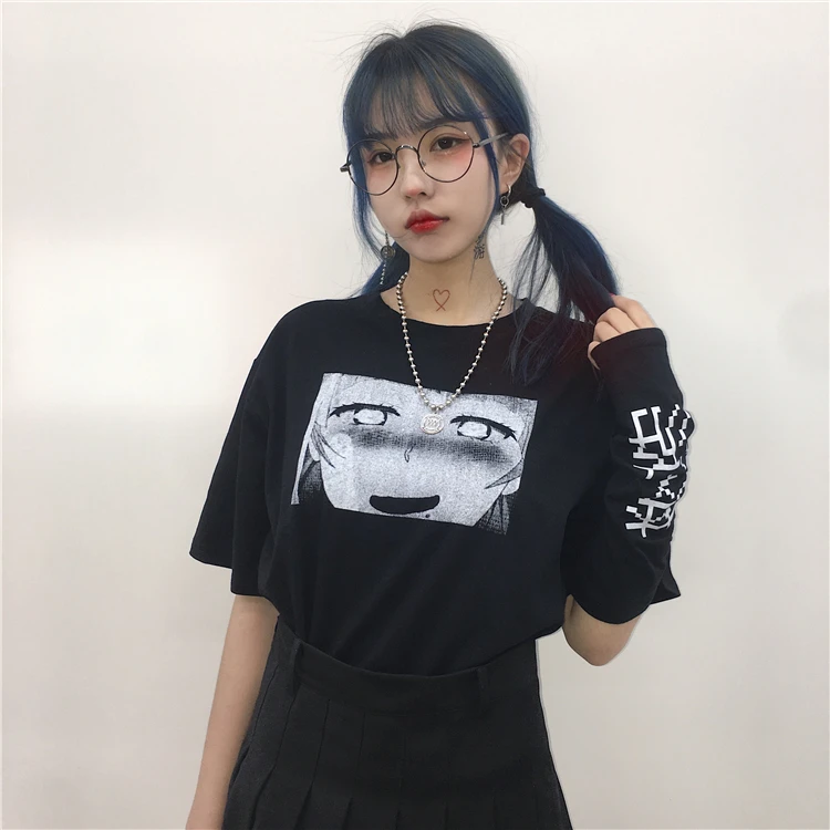 Японский Харадзюку аниме графическая Женская футболка корейский Готический принт Kawaii Короткие топы Kpop милые укороченные футболки 90s девушка футболка