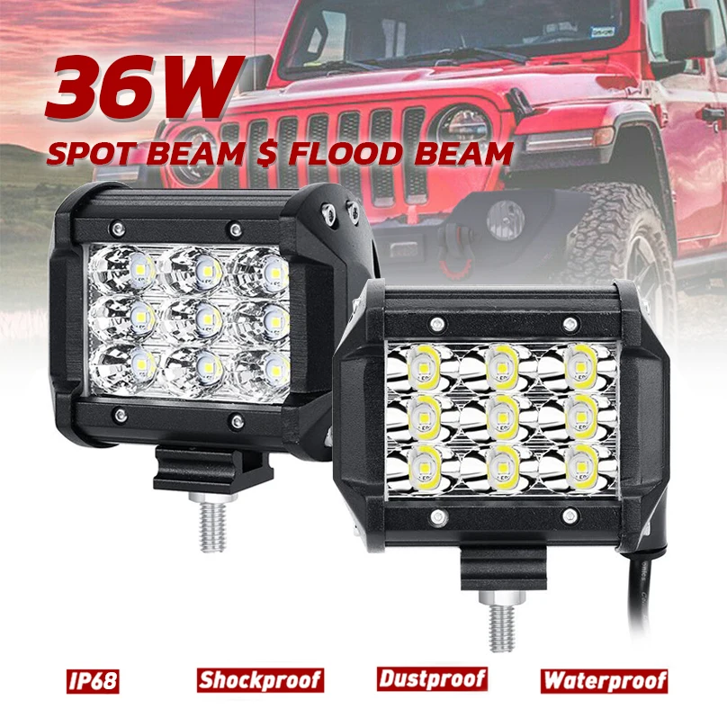 

2Pcs 4" 36W 3-Row Flood/Spot Beam Led Work Light Offroad Led Driving Lamp 12v 24v for Truck SUV ATV 4x4 4WD Led Car Light