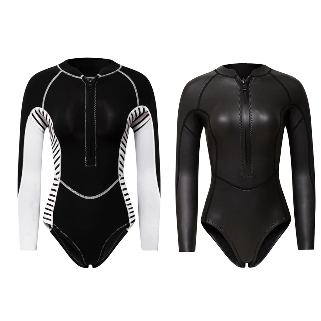 

Womens Rash Guard UPF 50+ Long Sleeve Swim Shirt and Briefs One Piece Bathing Suit Swimsuit 2mm Neoprene Wetsuit