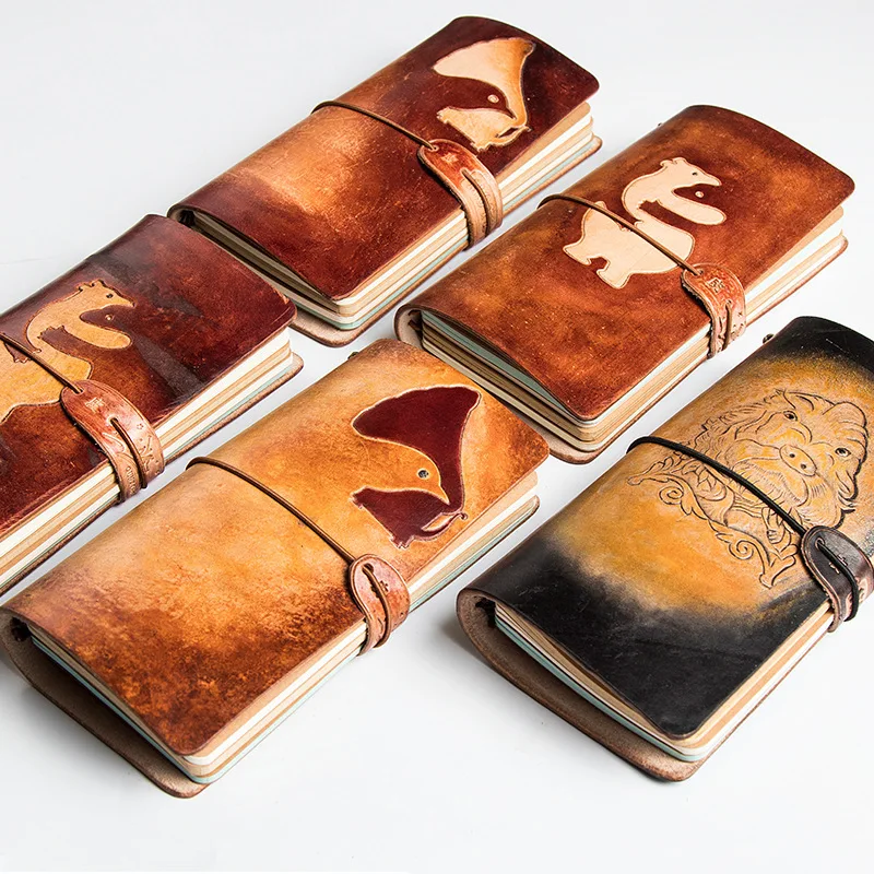 

A6 Travel Notepad Notebook Gift Diary Hand-made leather carving Planner Retro portable book sketchbook