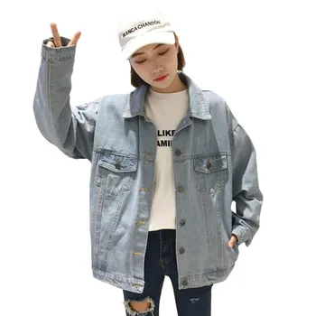 

Autumn Winter Turn-down Collar Jean Jacket for Women Loose Casual Vintage Women Denim Jacket Coats Female Outwear Feminine