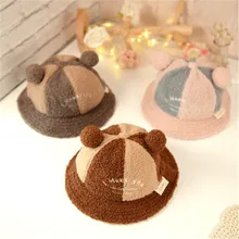 Fall Winter Patchwork Letter Campaniform Pompom Cute Kids Children Bucket Hat Cap Thick Boy Girl Fashion Accessories-QNC