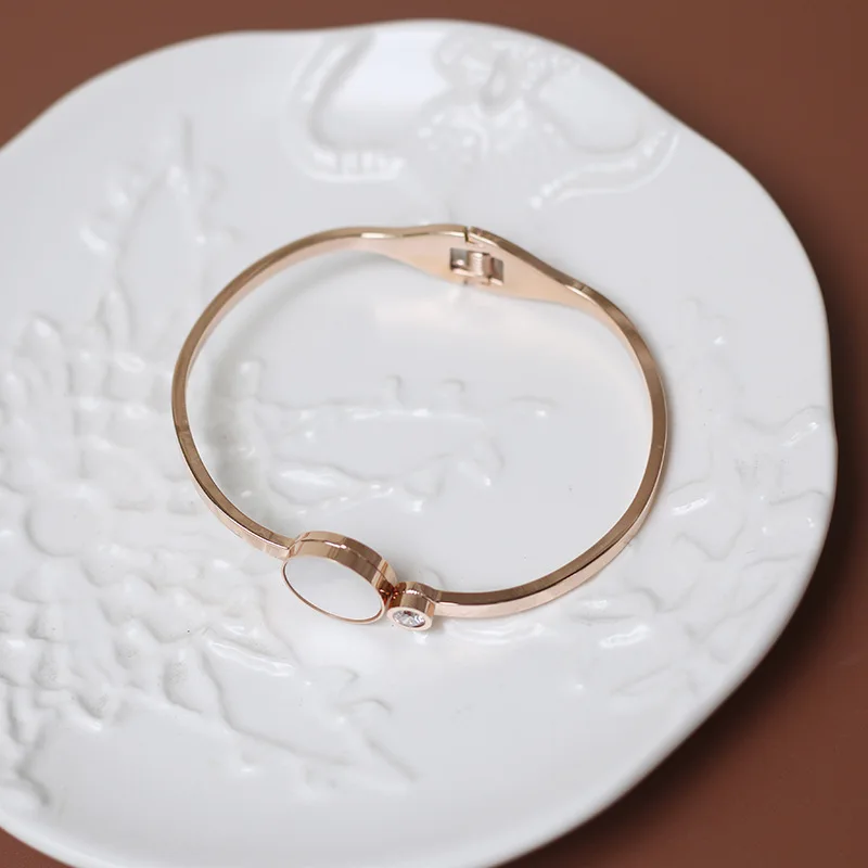 Вневременной чудо Титан розовое золото; круг в виде ракушки циркониевый браслет Браслет-манжета Нержавеющая сталь ювелирные изделия в стиле готик-Панк Boho Ins 1626