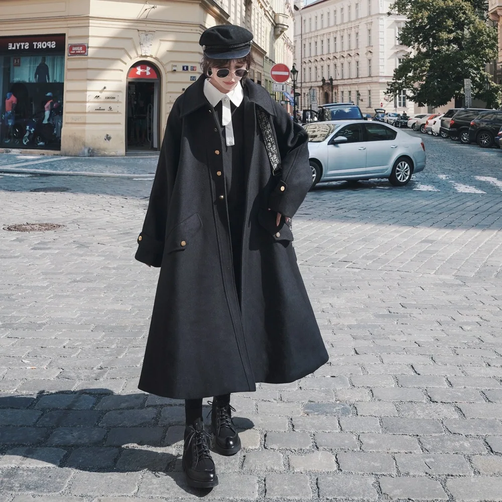 Шерстяная куртка с металлической пряжкой для фотосессии, осень и зима, стиль, модное женское платье, Ретро стиль, свободный крой, длинный Du