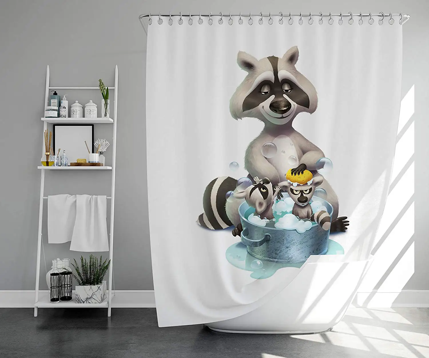 Набор занавесок для ванны и душа Raccoon детей можно стирать с 12 крючками | Дом сад